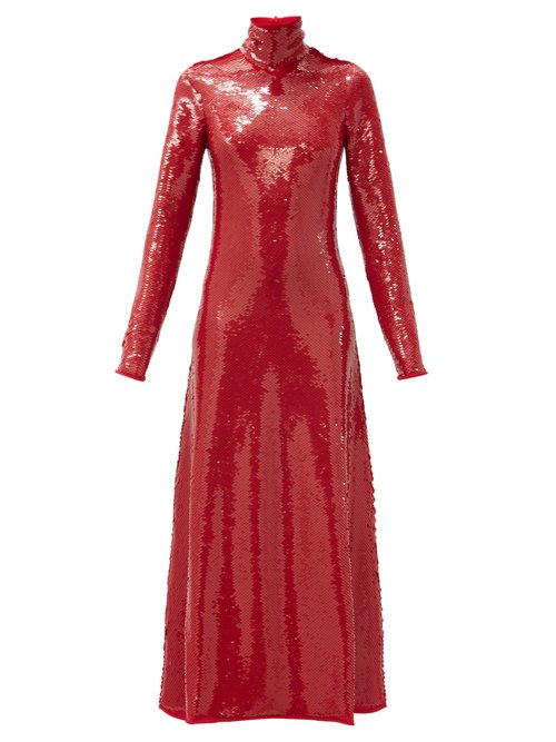 Bottega Veneta - High-neck Open-back Sequinned Gown Red