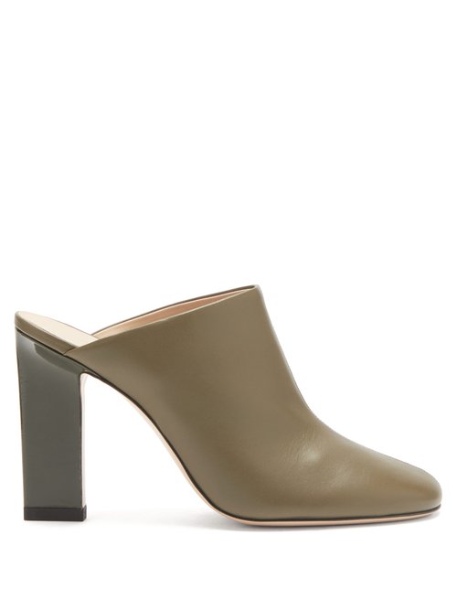 Wandler – Casta Block-heel Leather Mules Khaki