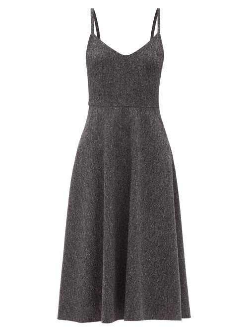 Valentino – V-neck Wool-blend Tweed Midi Dress Grey