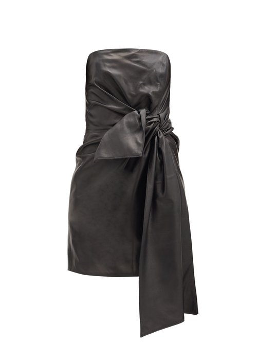 16arlington - Matsuko Knotted-front Leather Bandeau Dress Black