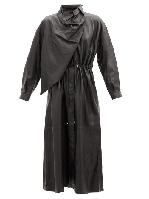 Dodo Bar Or - Sitter Draped Leather Midi Dress Black