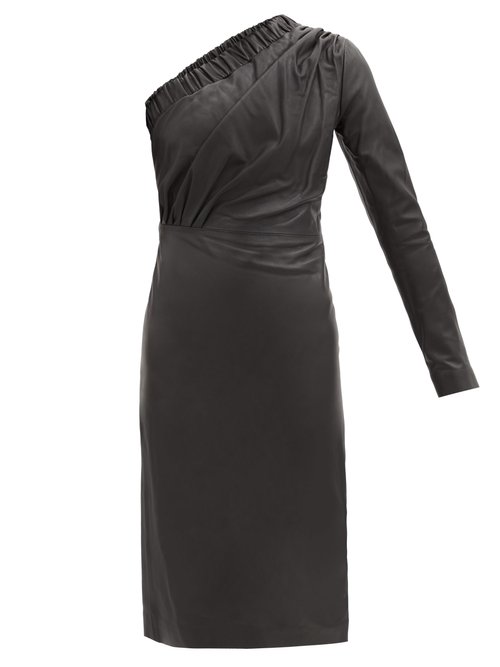 Dodo Bar Or – Gorgiee Asymmetric One-shoulder Leather Dress Black