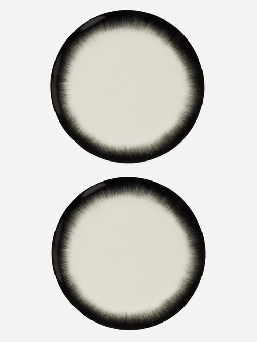 Ann Demeulemeester X Serax X Ann Demeulemeester Set Of Two Porcelain Plates In Black White