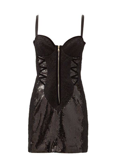 Dundas - Sweetheart-bodice Sequinned Mini Dress Black