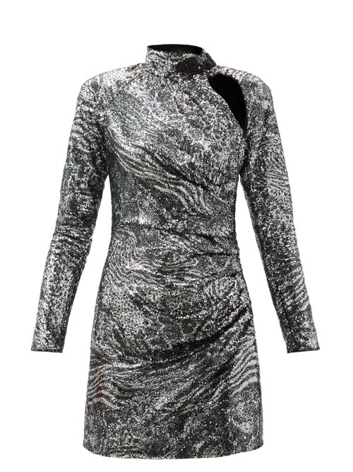 Dundas - High-neck Cutout Sequinned Mini Dress Silver