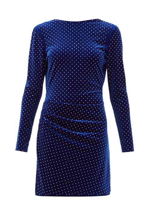 Dundas – Cowl-back Crystal-embellished Velvet Mini Dress Blue