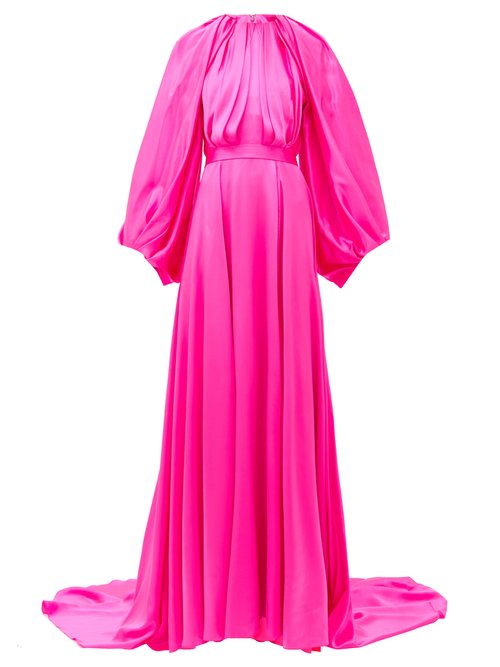 Halpern - Balloon-sleeve Silk-satin Gown Pink