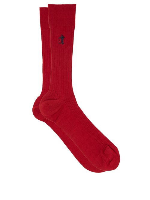 London Sock Company Simply Sartorial Logo-embroidered Socks In Red