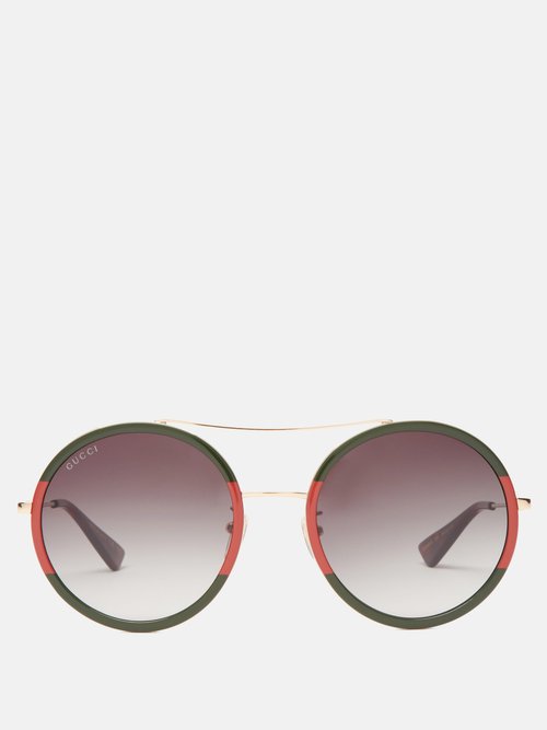 Gucci Eyewear Web Stripe Round Acetate And Metal Sunglasses