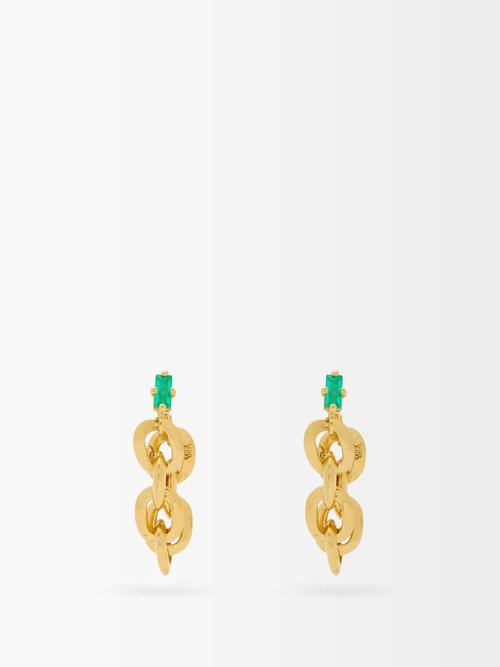 Lizzie Mandler Knife Edge Emerald & 18kt Gold Chain Earrings