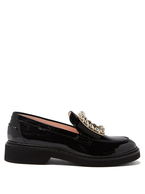 Roger Vivier - Rangers Crystal-buckle Patent-leather Loafers Black