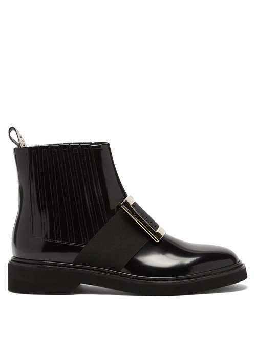 Roger Vivier - Rangers Buckled Patent-leather Chelsea Boots Black