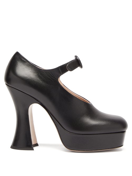 Miu Miu – Curved-heel Leather Platform Mary Jane Pumps – Womens – Black