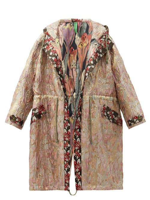 Buy Rianna + Nina - Vintage Hooded Drawstring Floral-brocade Parka online - shop best Rianna + Nina clothing sales