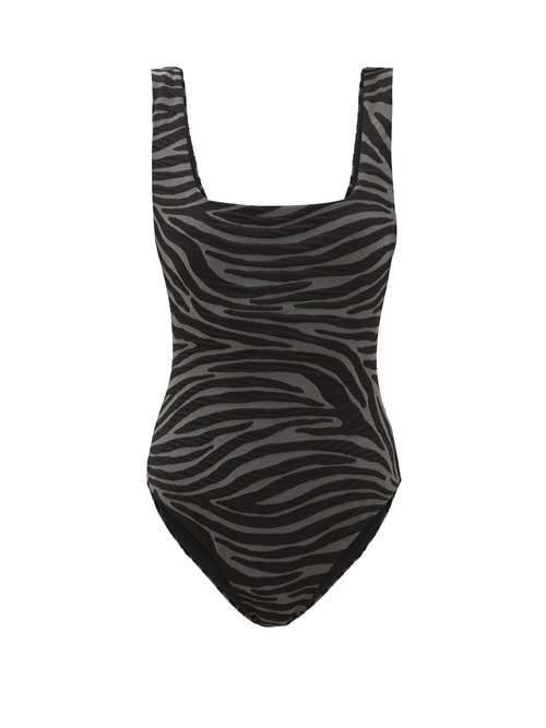 Mara Hoffman - Persephone Zebra-jacquard Recycled-fibre Swimsuit Black Grey Beachwear