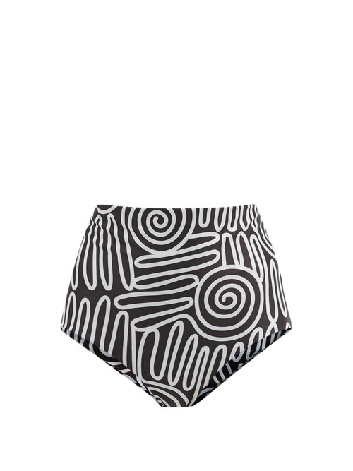 Mara Hoffman – Lydia High-rise Squiggle-print Bikini Briefs Black White Beachwear