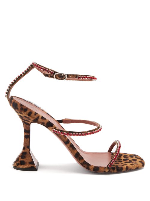 Amina Muaddi - Gilda Leopard-print Calf-hair Sandals Leopard