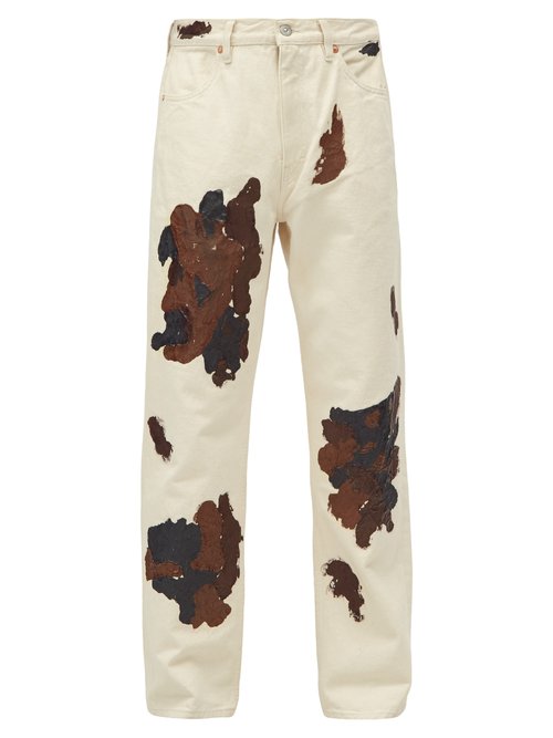 Our Legacy - Painted Cotton-twill Straight-leg Trousers - Mens - Ivory Multi