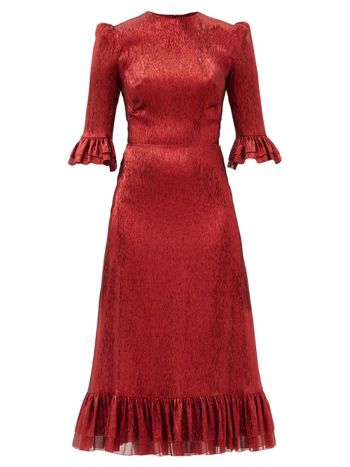 The Vampire's Wife - The Falconetti Ruffled Metallic Silk-blend Dress Red