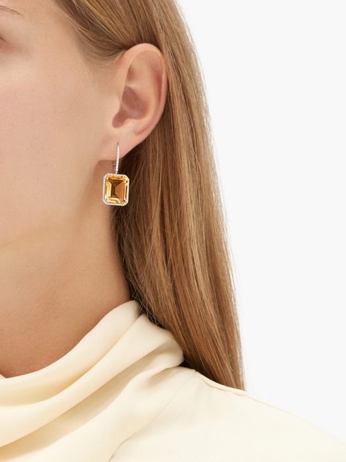 Portrait Diamond, Topaz & 18kt White-gold Earrings