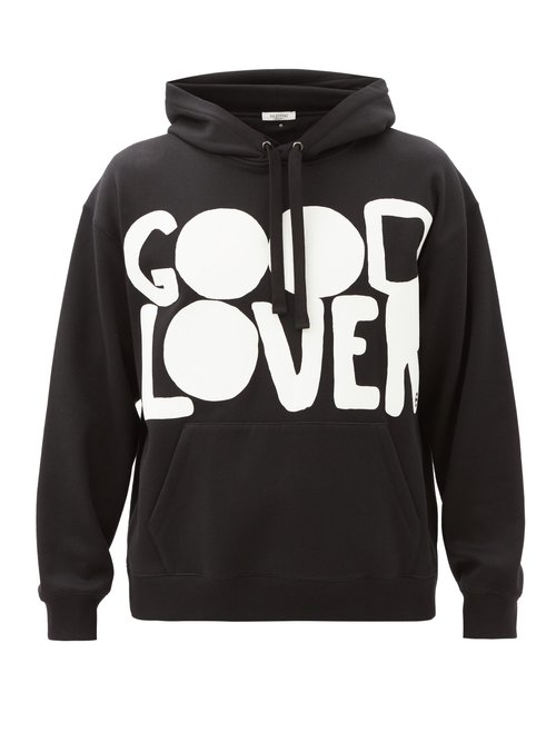 Valentino Garavani - Good Lover-print Cotton-blend Hooded Sweatshirt - Mens - Black