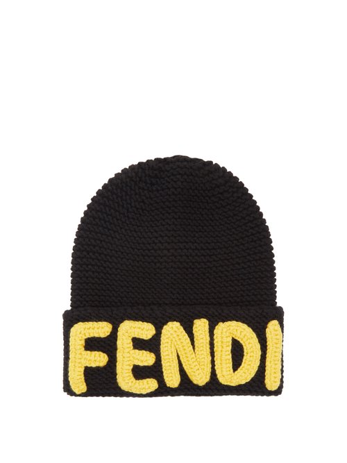 Fendi - Logo-crocheted Wool Beanie - Mens - Black Yellow