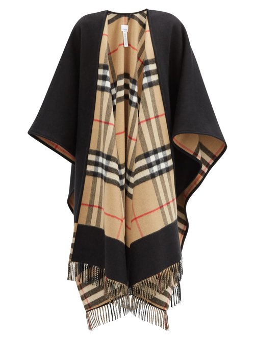 Buy Burberry - Giant-check Cashmere And Wool-blend Cape Black Beige online - shop best Burberry clothing sales