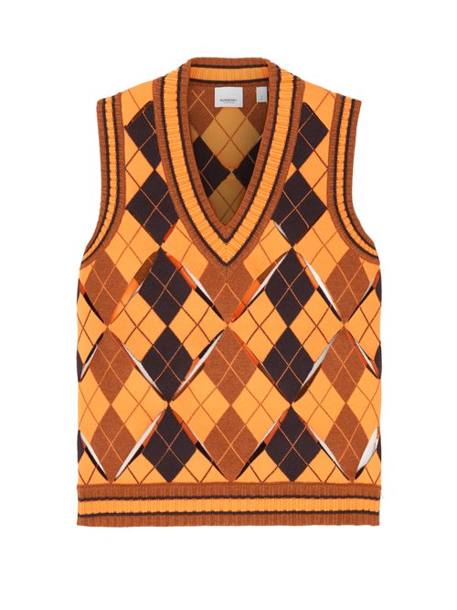 Burberry – Mackenzie Sleeveless Argyle Wool-blend Sweater Orange Multi