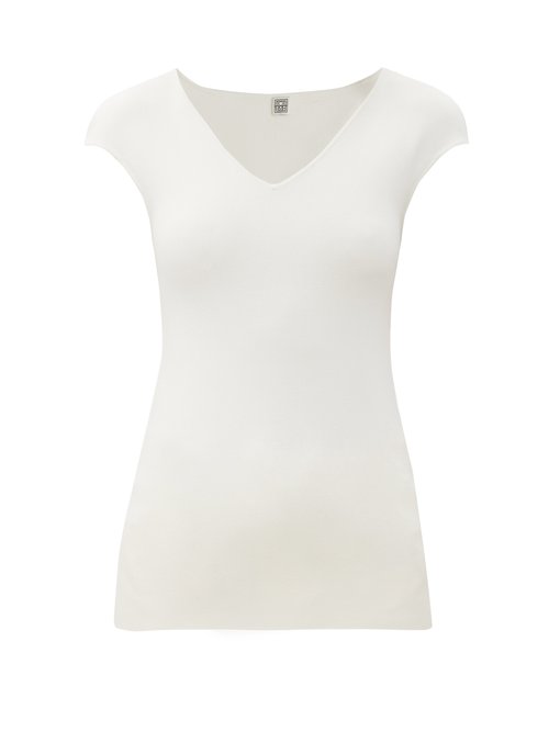 Totême - Cap-sleeve Knitted T-shirt White