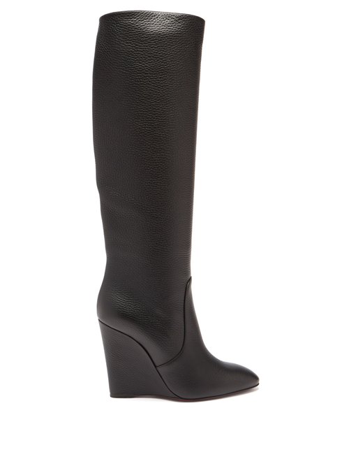 Christian Louboutin - Civiliza 100 Wedge-heel Leather Knee-high Boots Black