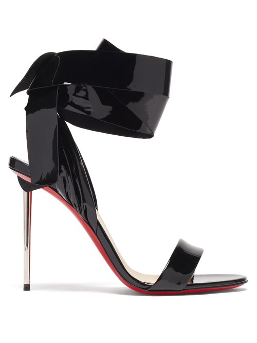 Christian Louboutin - Epic Rose 100 Wraparound Patent-leather Sandals - Womens - Black