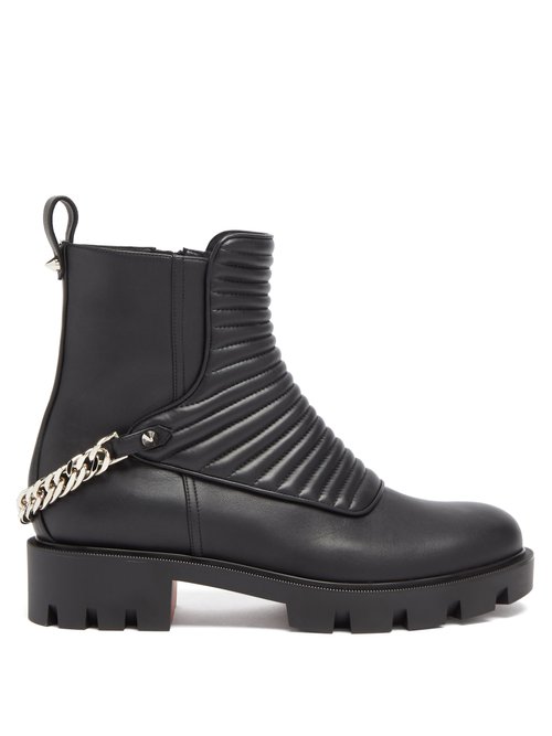 Christian Louboutin - Maddic Max Chain-link Ribbed-leather Ankle Boots Black