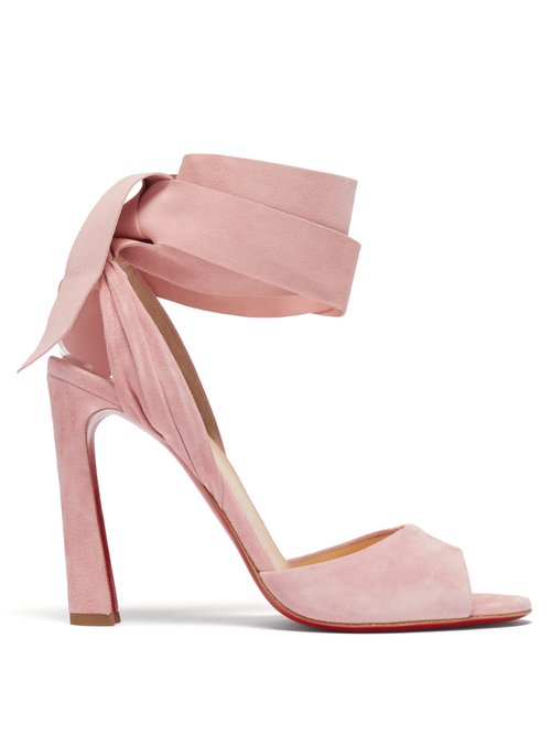 Christian Louboutin - Rose Amelie 100 Wraparound Suede Peep-toe Sandals - Womens - Light Pink