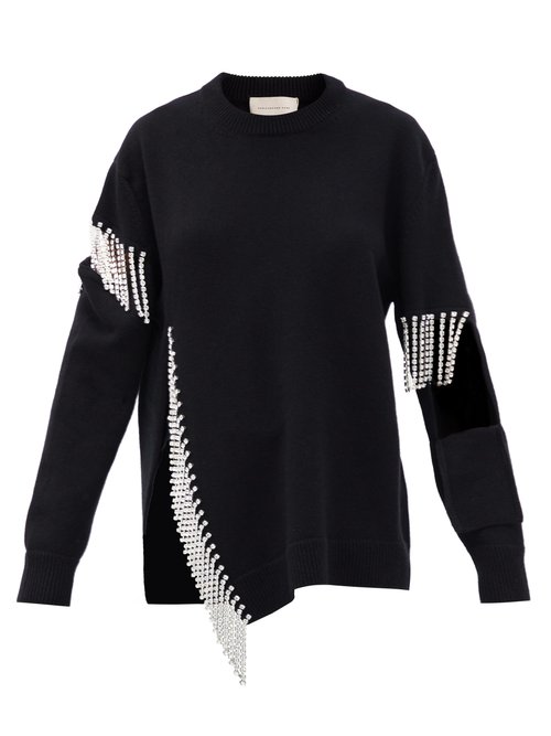 Buy Christopher Kane - Crystal-embellished Keyhole Wool Sweater Black online - shop best Christopher Kane 