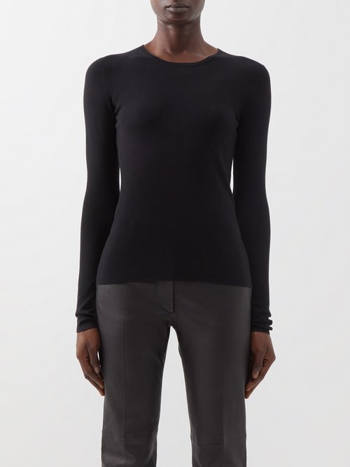 Joseph - Round-neck Silk-blend Sweater Black