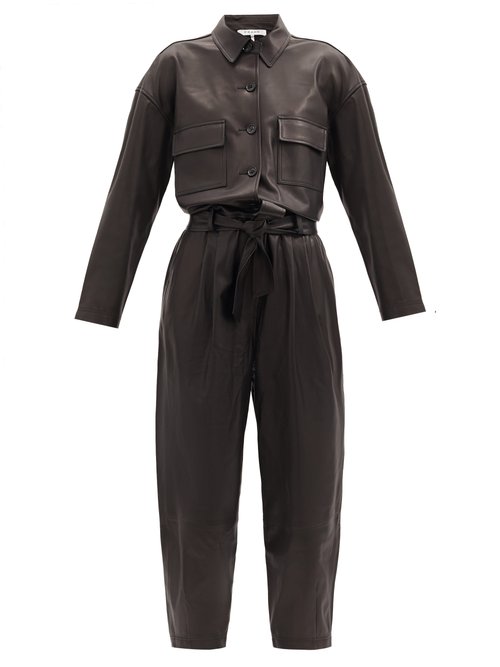 Frame – Belted Leather Jumpsuit Black
