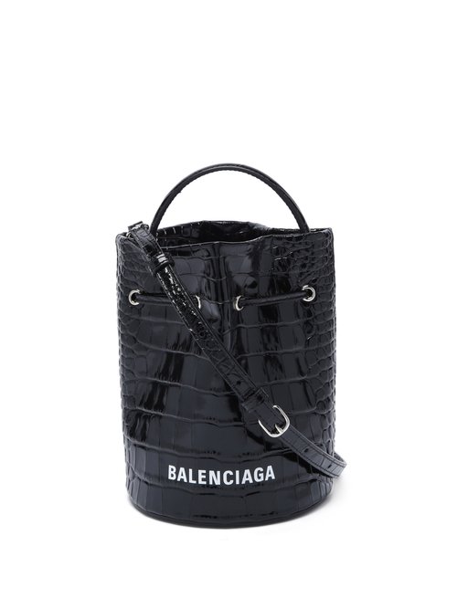 Balenciaga - Everyday Crocodile-effect Leather Bucket Bag - Womens - Black