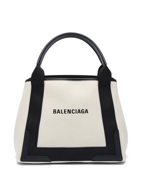 Balenciaga - Cabas S Logo-print Leather-trim Canvas Tote Bag - Womens - Black Multi