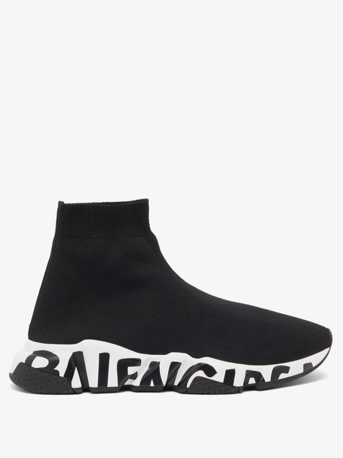 Buy Balenciaga - Speed Graffiti-print Trainers Black White online - shop best Balenciaga shoes sales