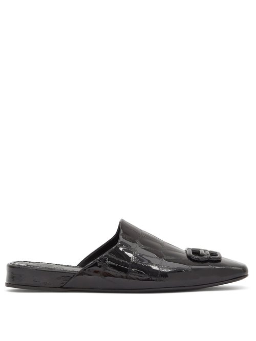 Balenciaga - Cosy Bb-plaque Leather Backless Loafers Black