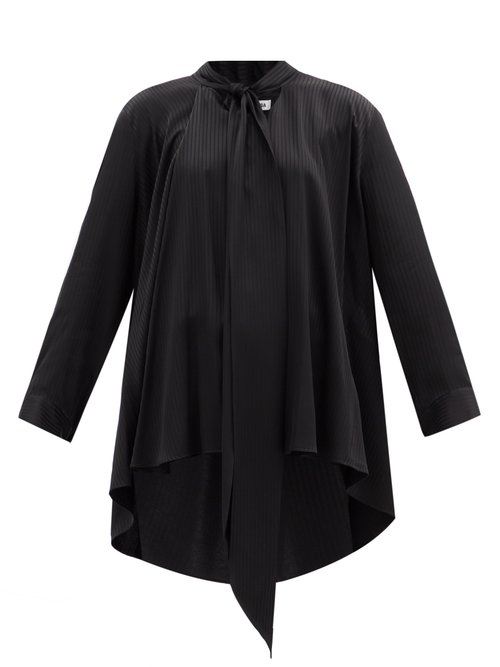 Buy Balenciaga - Pussy-bow Striped Satin Blouse Black online - shop best Balenciaga 