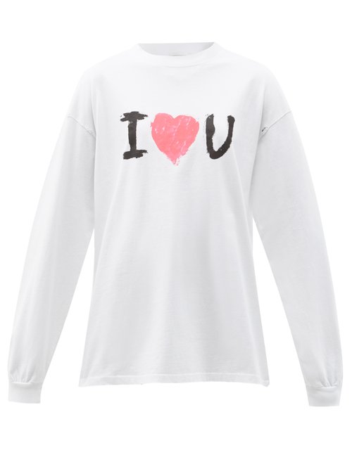 Balenciaga - I Love U Cotton-jersey Sweatshirt White Black