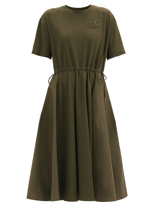 Moncler - Drawstring-waist Cotton T-shirt Dress Khaki
