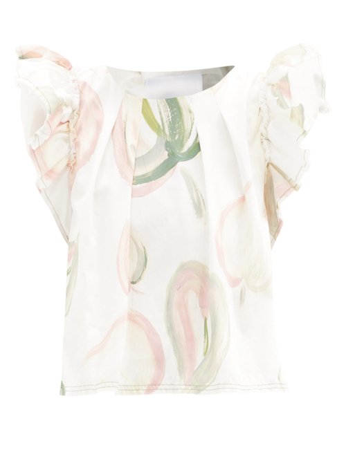 Aje – Imprint Floral-print Cotton-poplin Top White Print