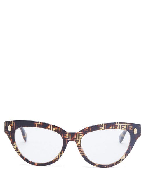 Fendi - Ff Logo-print Cat-eye Acetate Glasses - Womens - Tortoiseshell