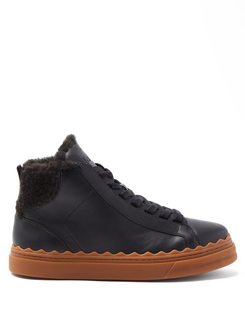 Chloé - Lauren High-top Shearling-lined Leather Trainers - Womens - Black