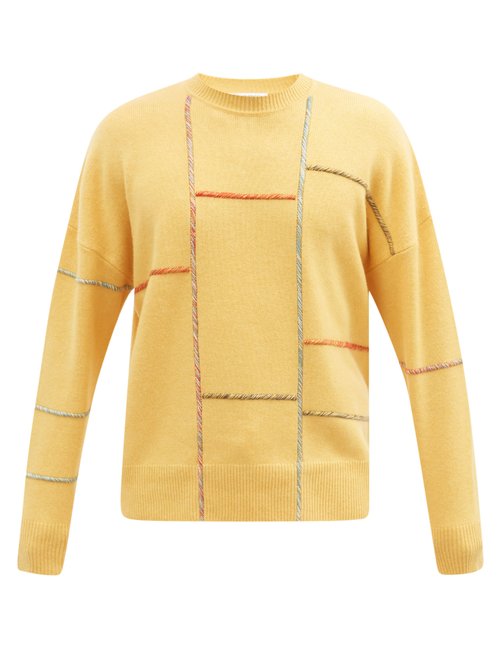 JW Anderson - Embroidered Wool-blend Sweater - Mens - Yellow Multi