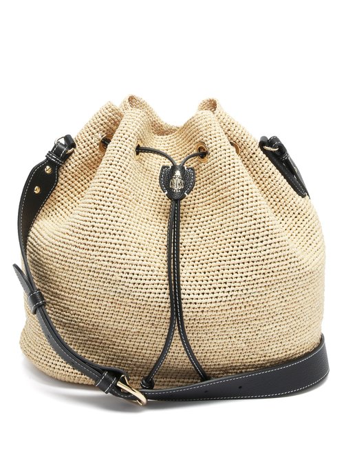 Mark Cross - Joni Leather-trimmed Raffia Bucket Bag - Womens - Black Multi