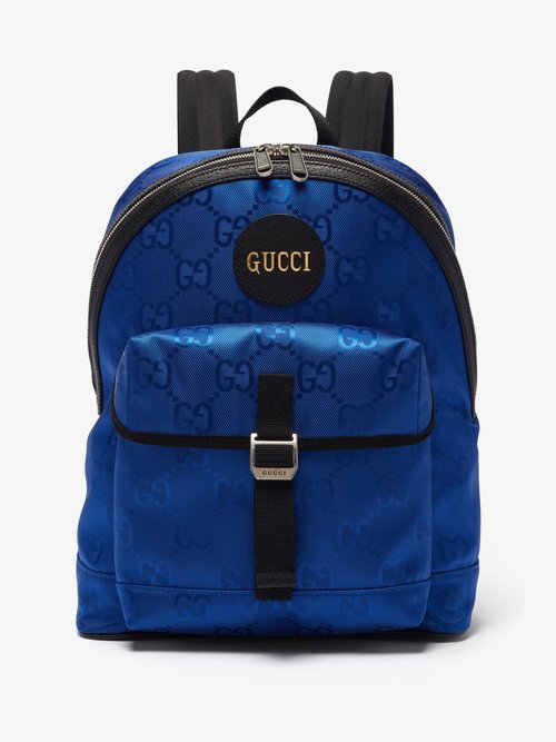 Gucci Off The Grid Leather-trimmed Monogrammed Econyl Canvas Backpack In Blue