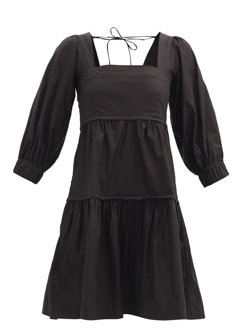 Three Graces London - Bahni Square-neck Tiered Cotton Dress Black